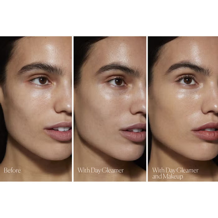 before and after applying mineral sunscreen with no white cast